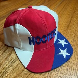 Vintage HOOTERS Striped Snapback Hat Red White Blue Flag Cap Stars Kati Headwear